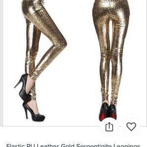 NWOT - Elastic PU leather Gold sexy snakeskin print leggings